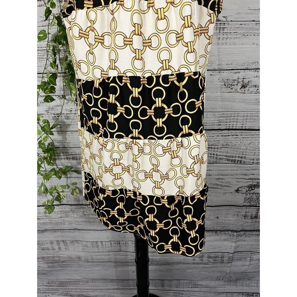 Coco Bianco Blouse Shirt size Medium Black Gold Chains Career Summer Beach Slim - Picture 11 of 11